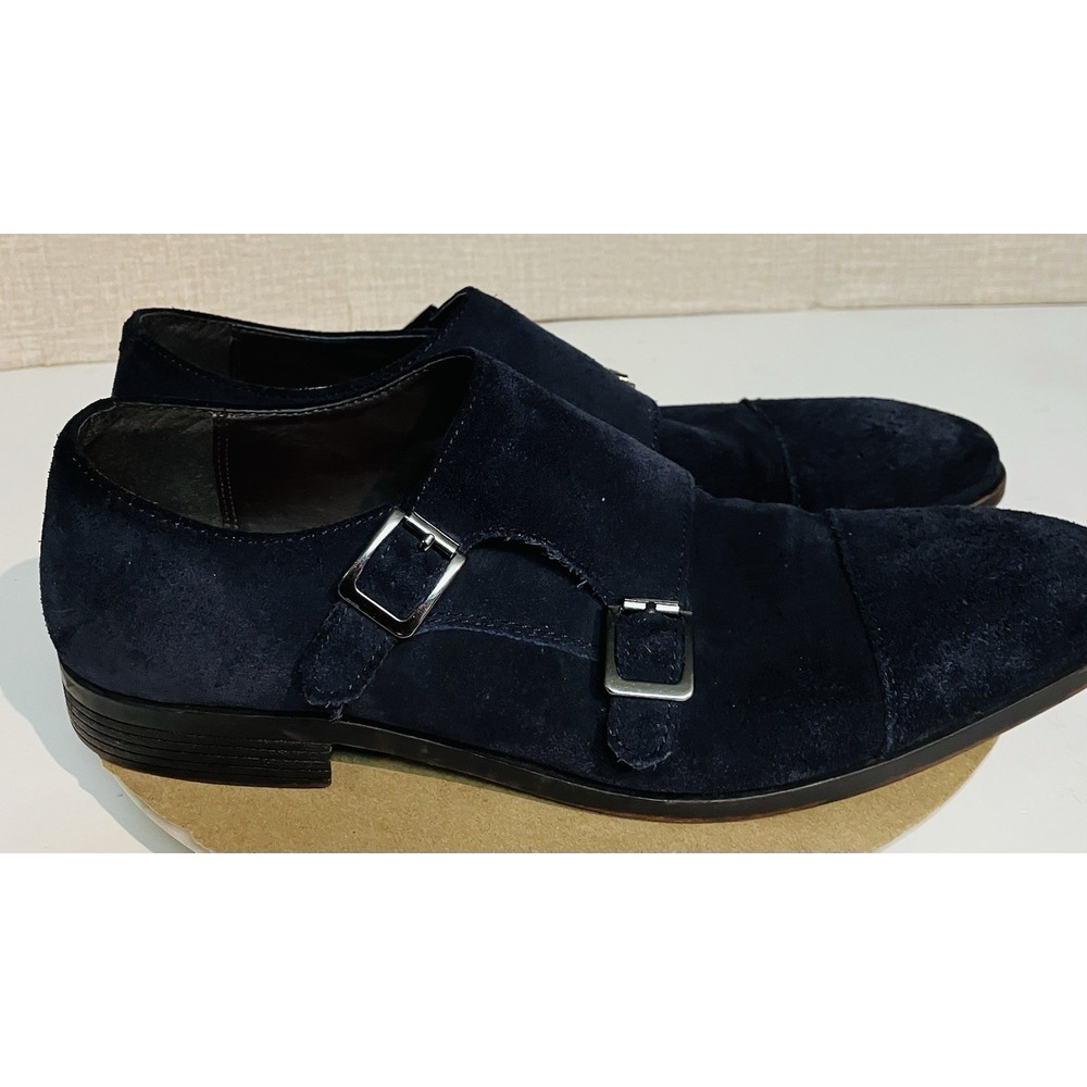Saks Fifth Ave Suede Blue Suede  Cap Double Monk Strap Buckles Size 9.5